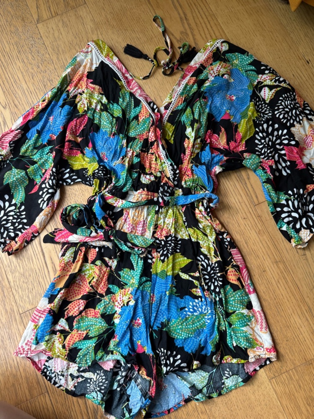 Flying Tomato Black Floral Multicolor Wrap Romper